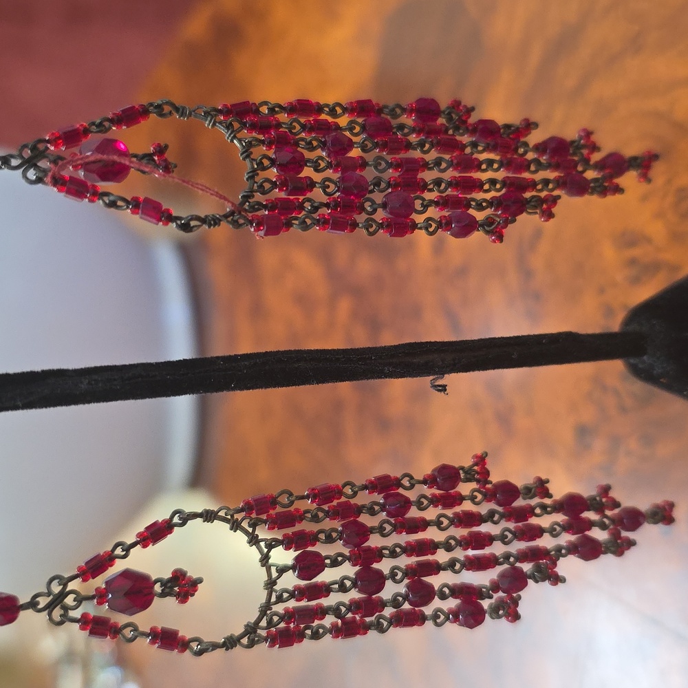 Elegant Red Beaded Chandelier Earrings
